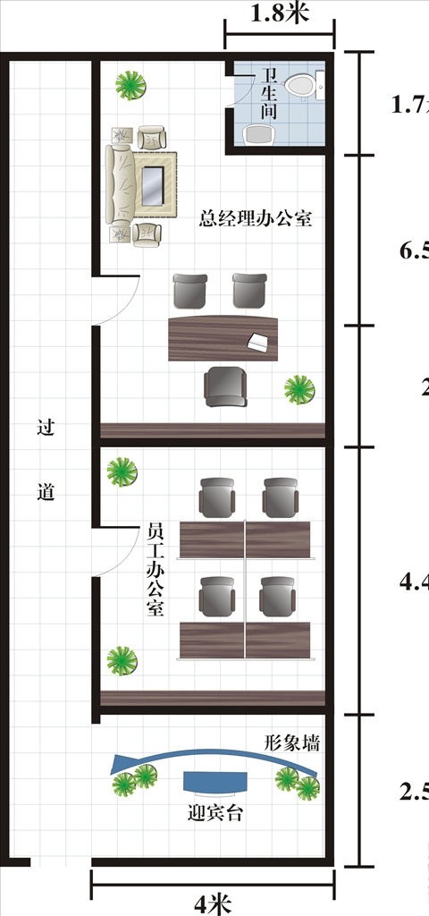 cad 平面布局图 两室一厅 办公室 装修