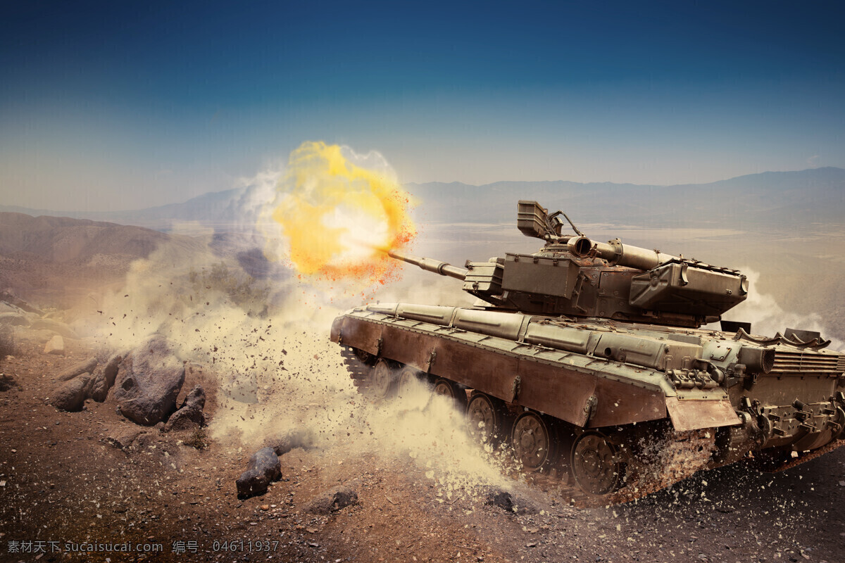 坦克 开火 图 灰层 废墟 军事武器 现代科技
