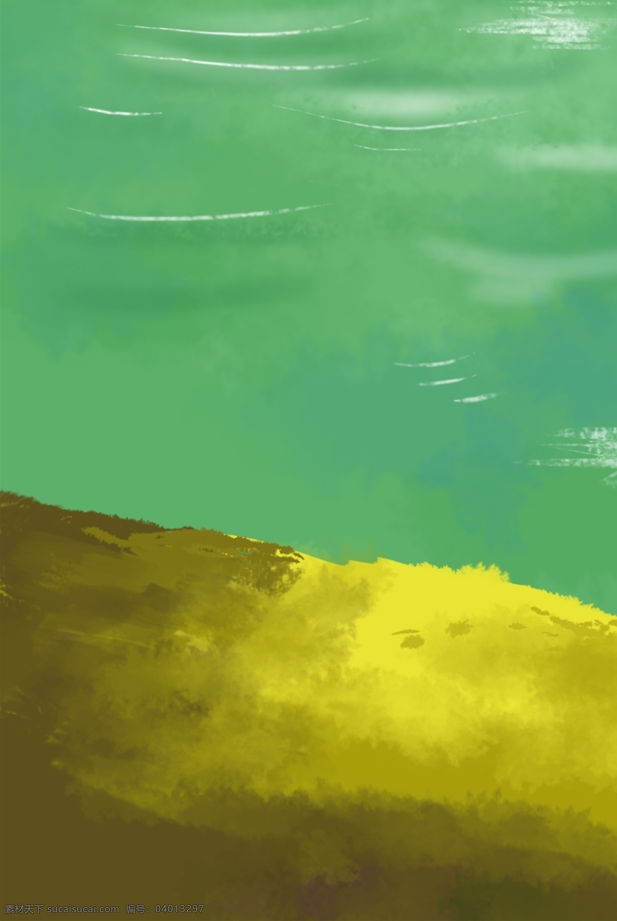 手绘 卡通 唯美 湖边 草地 背景 图 湖水 绿色 黄色 手绘草地背景 卡通背景 创意手绘 矢量图