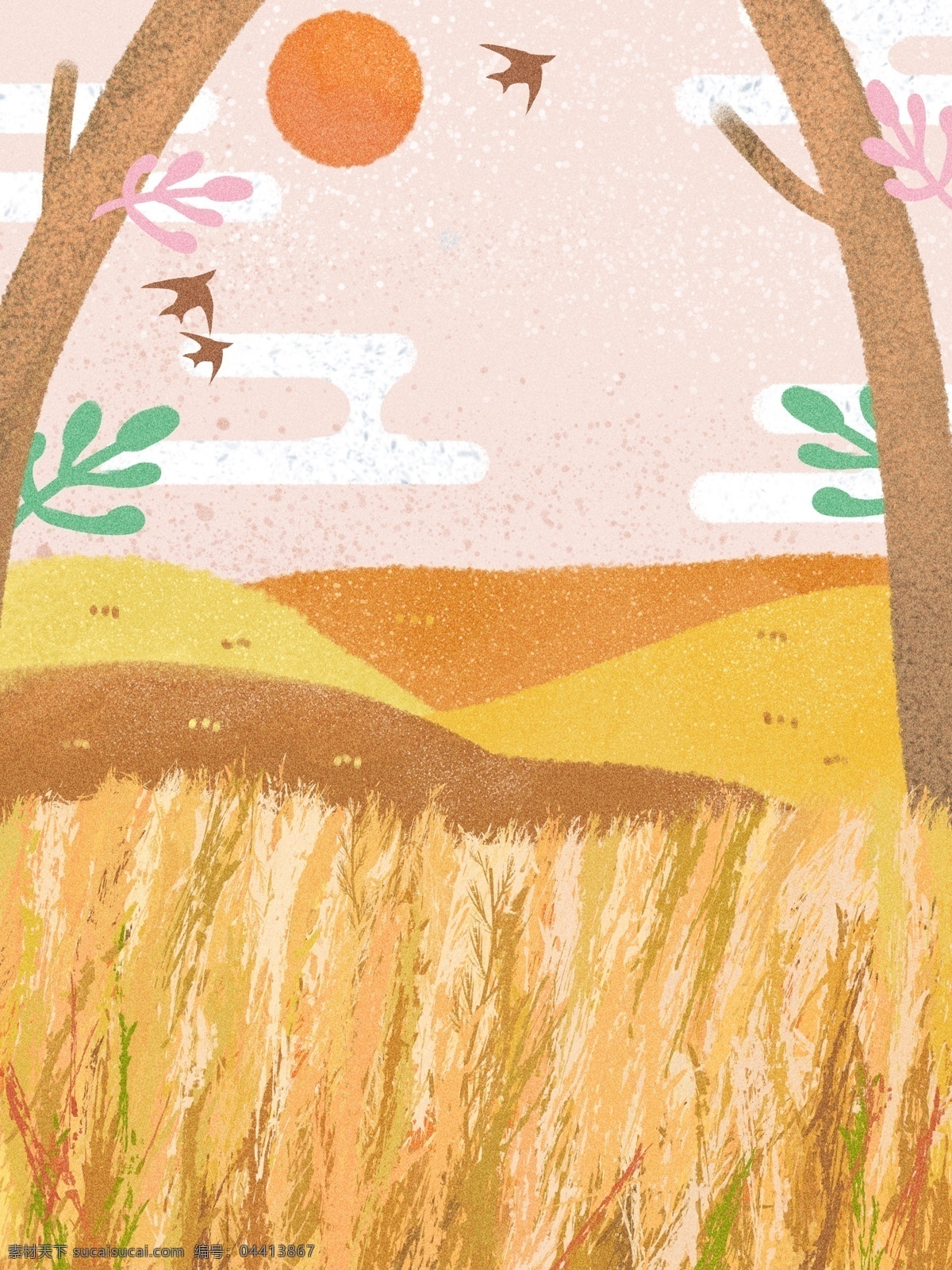 清新 稻穗 小满 节气 背景 二十四节气 麦穗插画背景 广告背景 背景素材 psd背景