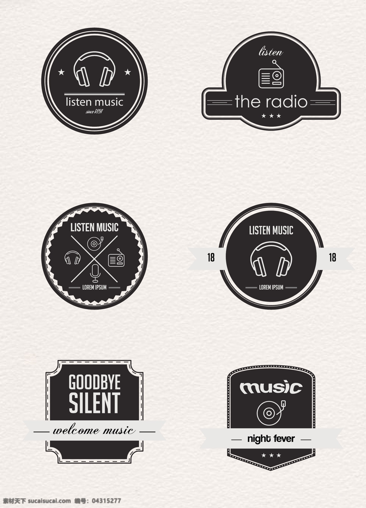 创意 广播 音乐 标签 矢量 麦克风 矢量图 耳麦 收音机 唱片机