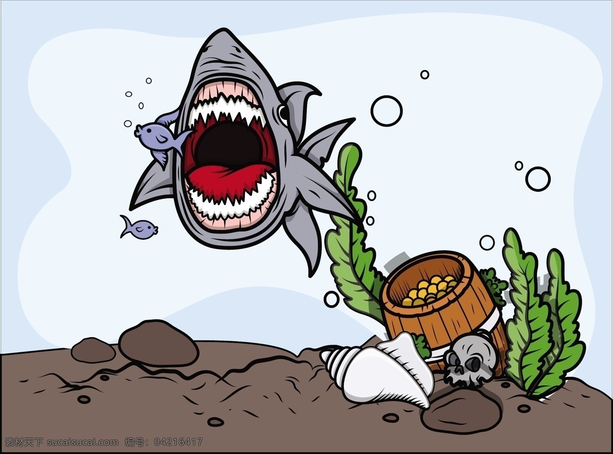 鲨鱼 捕捞 鱼 矢量 插画 白色