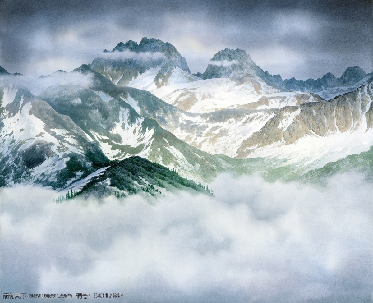 远山装饰画 云 山 云山 装饰画 水彩画 油画 抽象画 禅意山 云纹