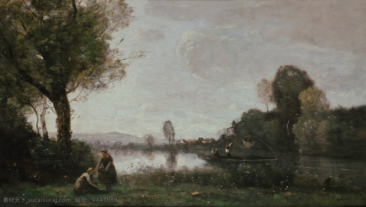 chatou 大师 画家 古典 画 建筑 景物 装饰画 油画 seine la corot camille jeanbaptiste 人物 高清 西方 国外 现代 家居装饰素材