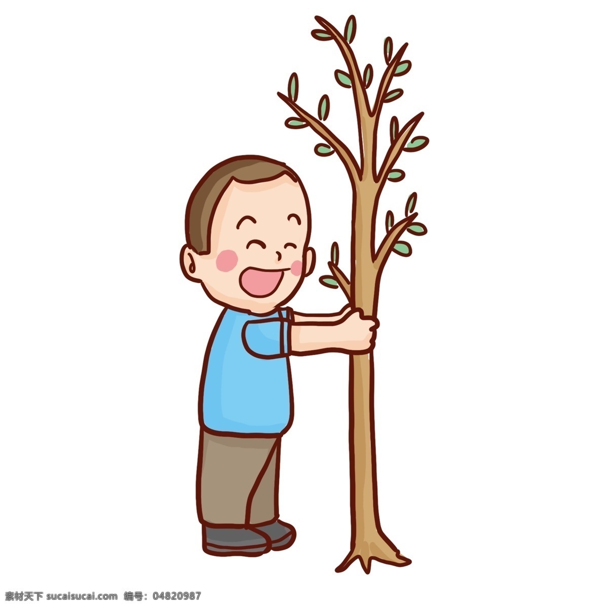 手绘 种树 男孩 漫画 人物 卡通 插画 植树节 春季 春天