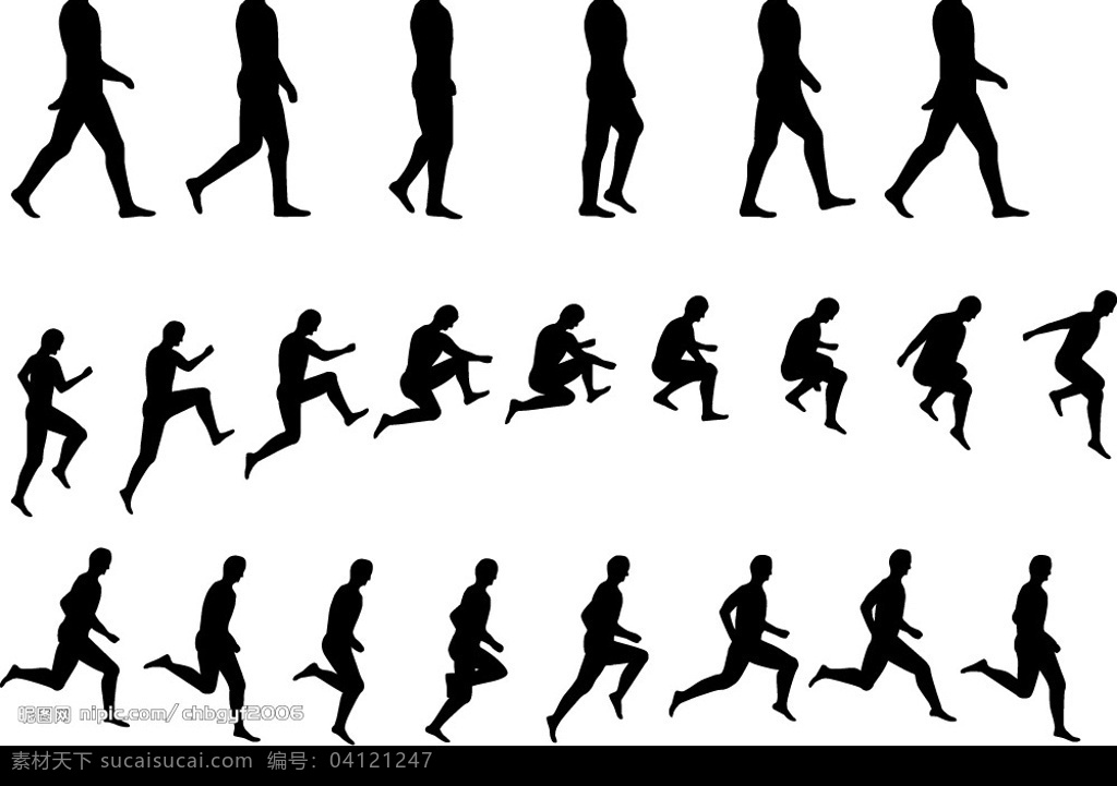 人物 运动 连续 动作 剪影 矢量 跑步 跳跃 行走 矢量人物 其他人物 矢量图库