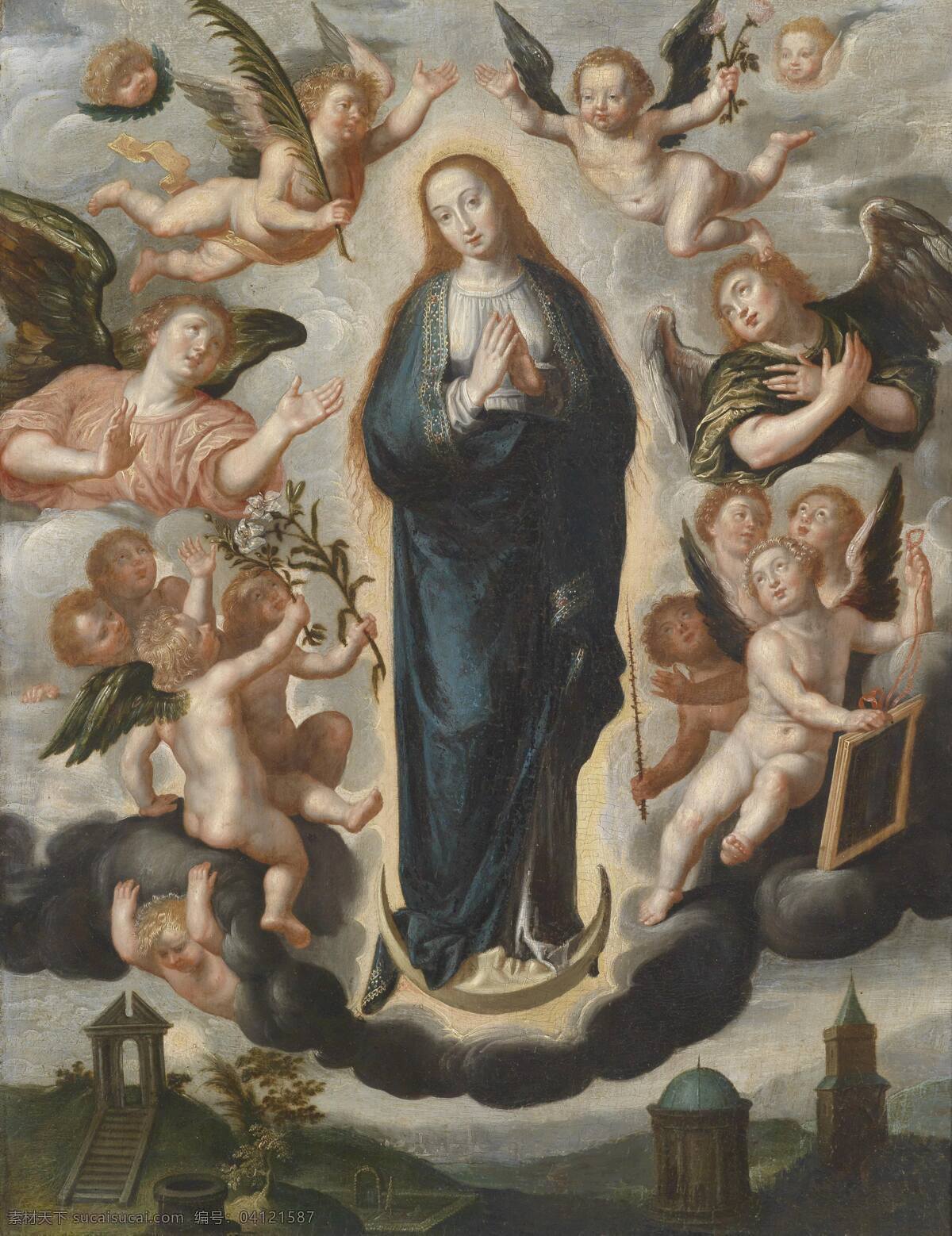 圣母玛丽娅 宗教油画 圣母 天使 祈祷 古典油画 绘画书法 文化艺术