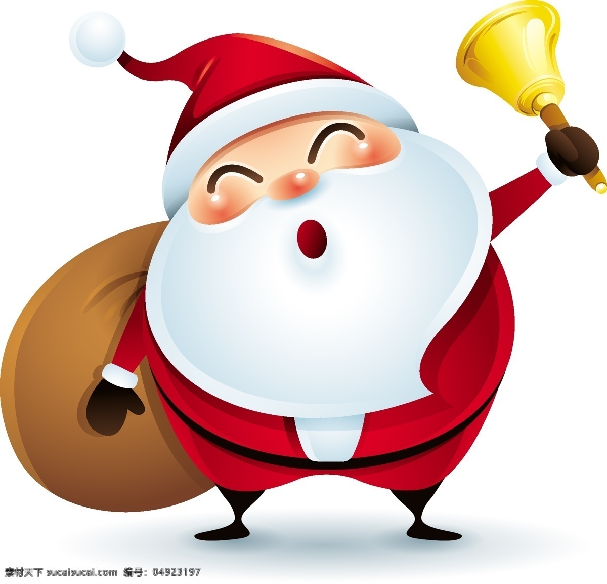 铃铛 圣诞节 老人 矢量 可爱 包裹 红色 白胡子 卡通 人物 形象 节日 装饰