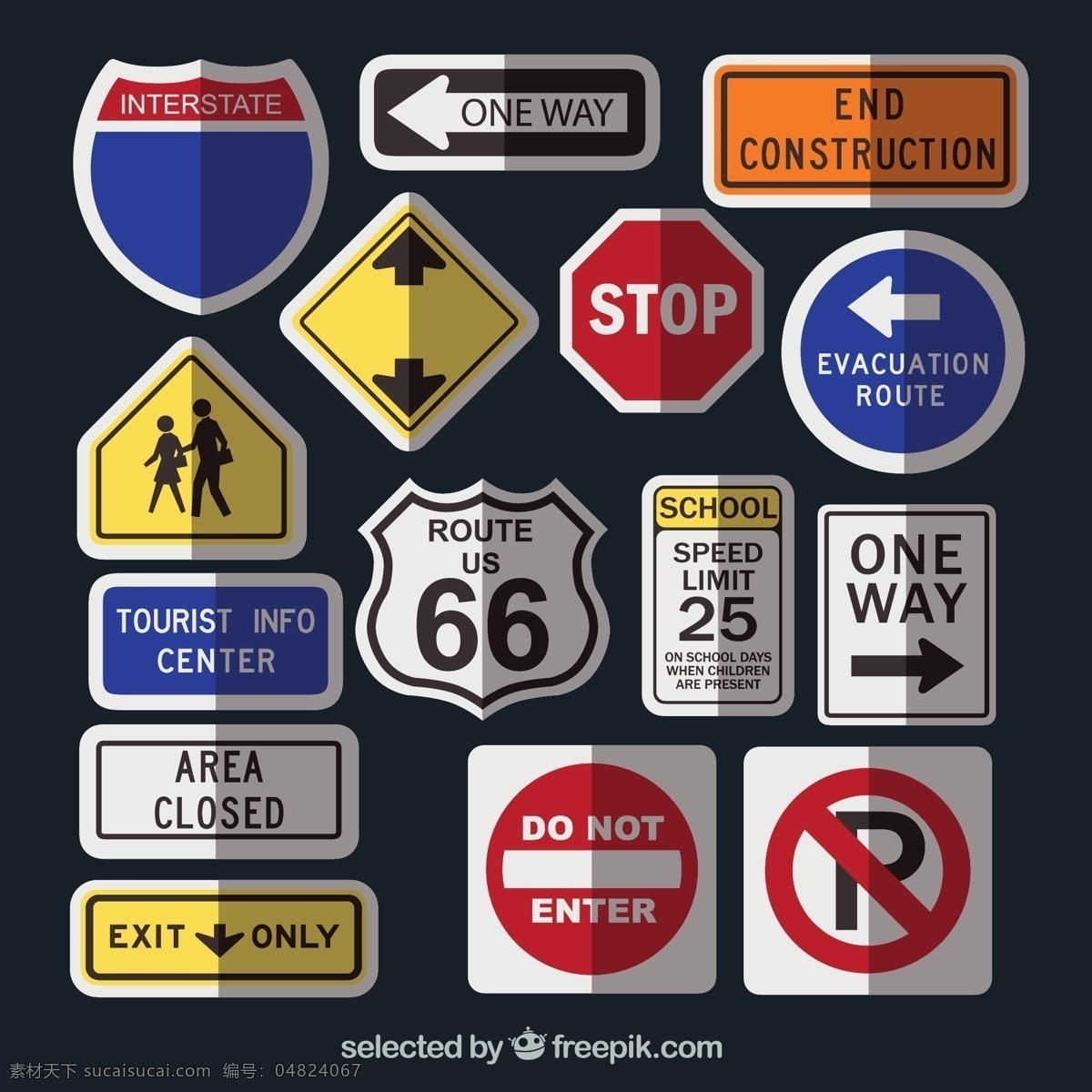 美国道路交通 标志牌素材 行人警示牌 停止 停车牌 出口 限速牌 交通标志 66号公路 指示牌 eps格式 图标 标签 标志图标 其他图标