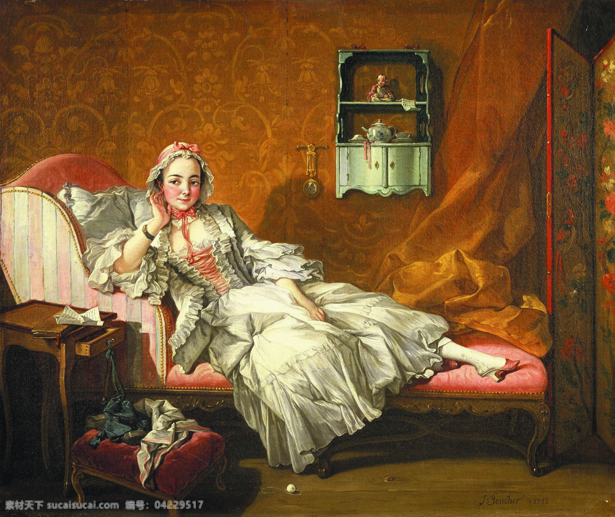 boucher 人物 油画 装饰画 法国 画家 弗朗索瓦 布 歇 francois bed day her on lady a 洛可可艺术 装饰素材