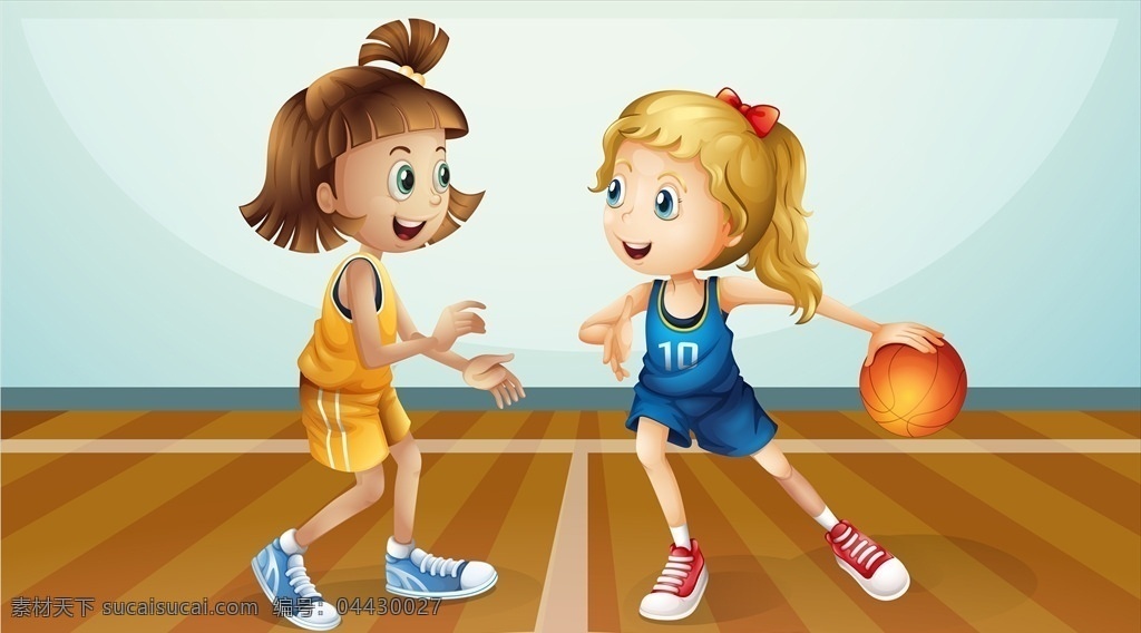 卡通蓝球女孩 卡通蓝球儿童 打球 蓝球 女孩 儿童 学生 动作 表情 体育 运动 儿童人物素材 健身 休闲娱乐体育 卡通设计