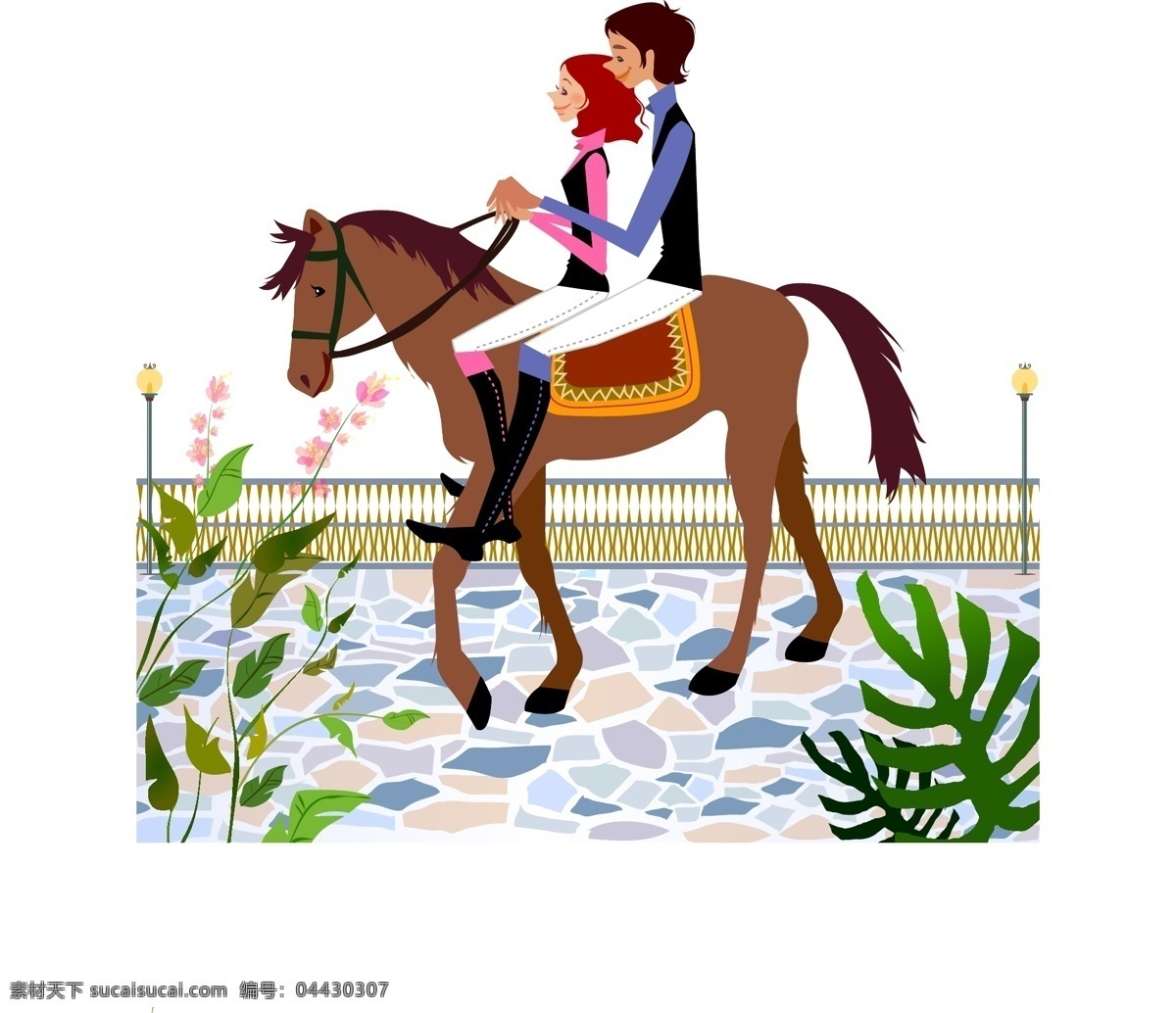 运动 男女 卡通男女 骑马 矢量图 矢量人物