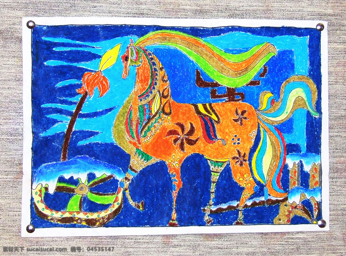 教育 鹿 美术 美术绘画 色彩画 神话 文化艺术 学生作品 根河市 中学 艺术节 美术展览 学生美术作品 装饰素材 展示设计
