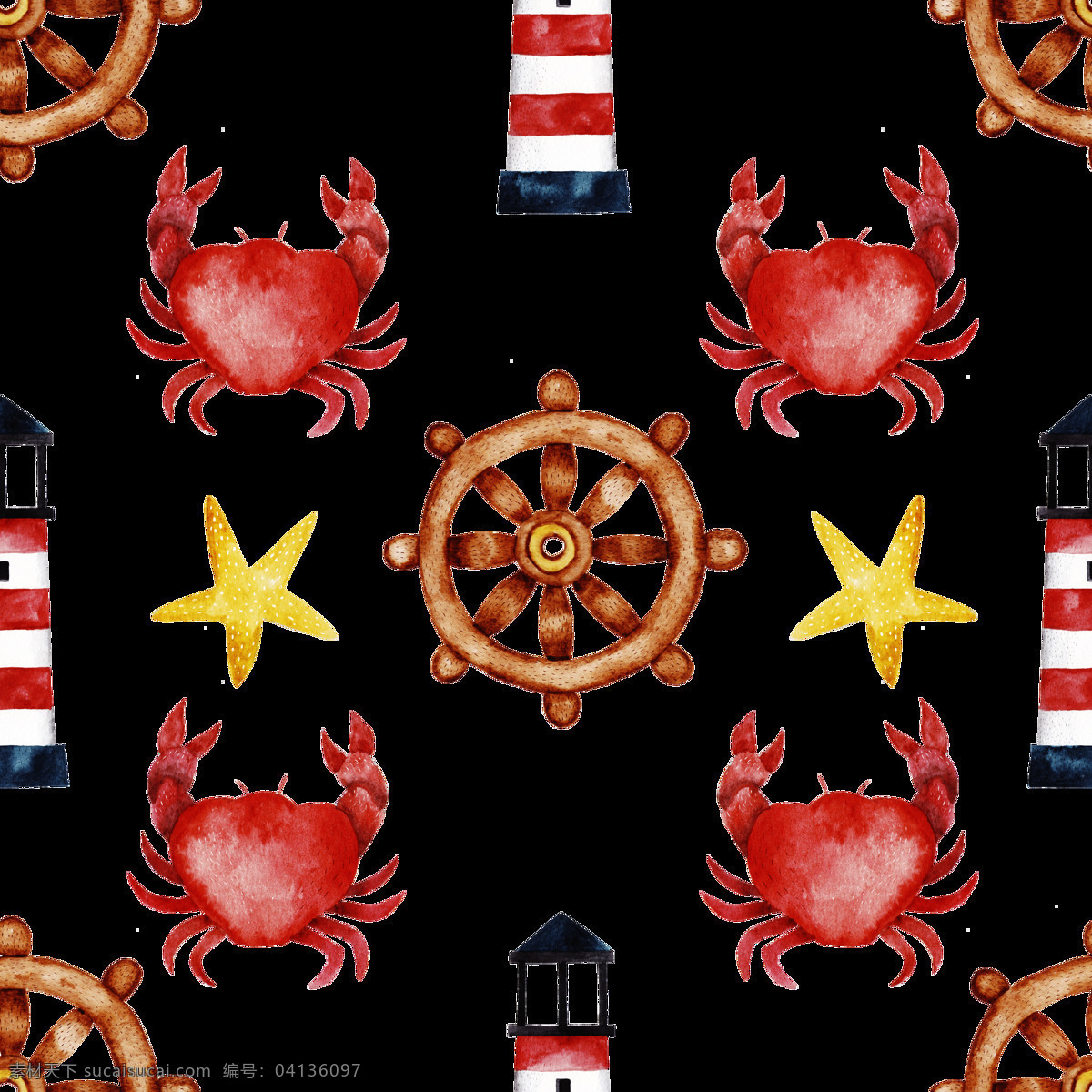 卡通 螃蟹 透明 背景 红色 螺旋 免扣素材 水彩 透明素材 星星 装饰图案