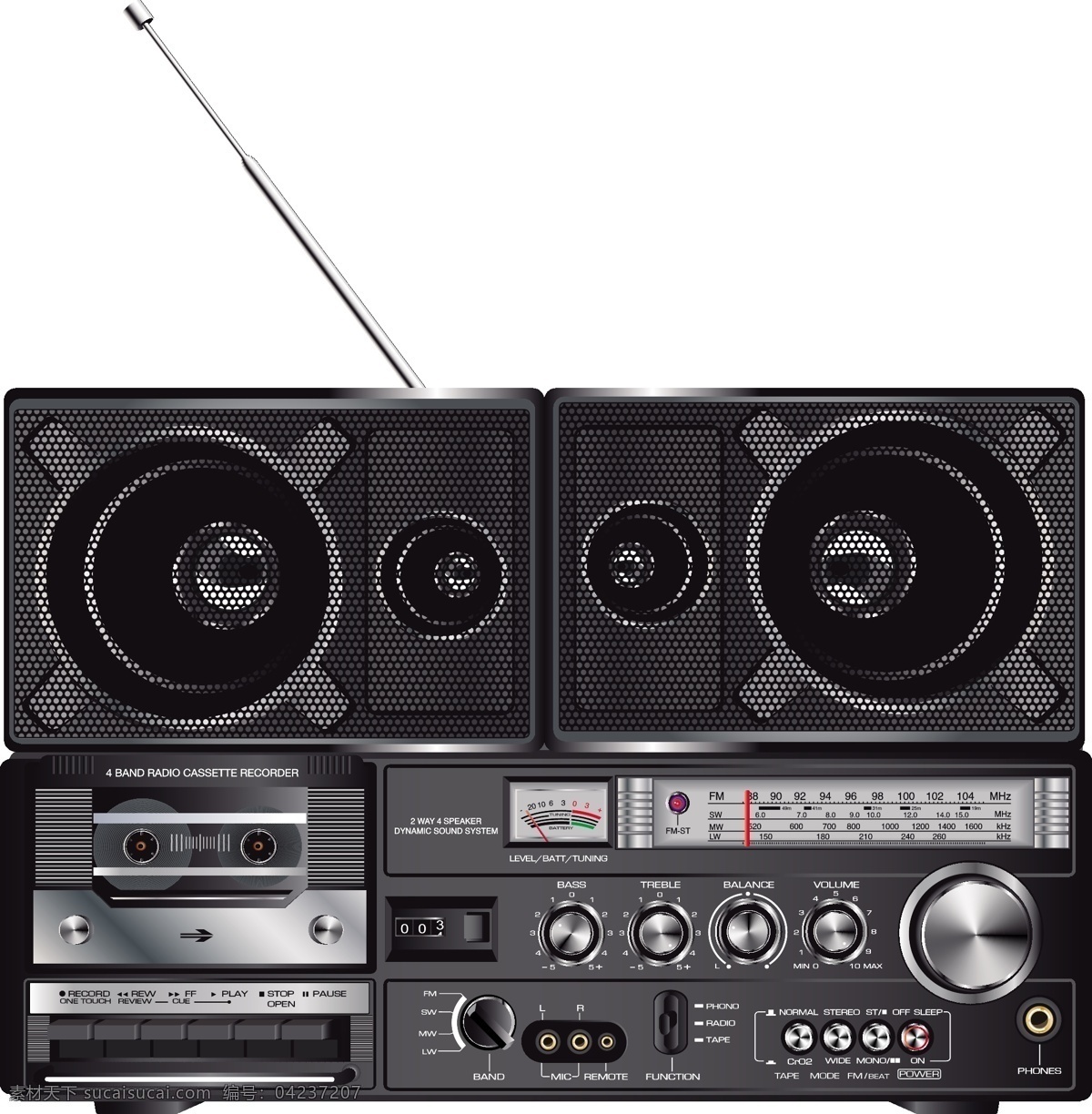 音频设备 手绘 音响 老式收音机 逼真 生活百科 矢量 生活用品