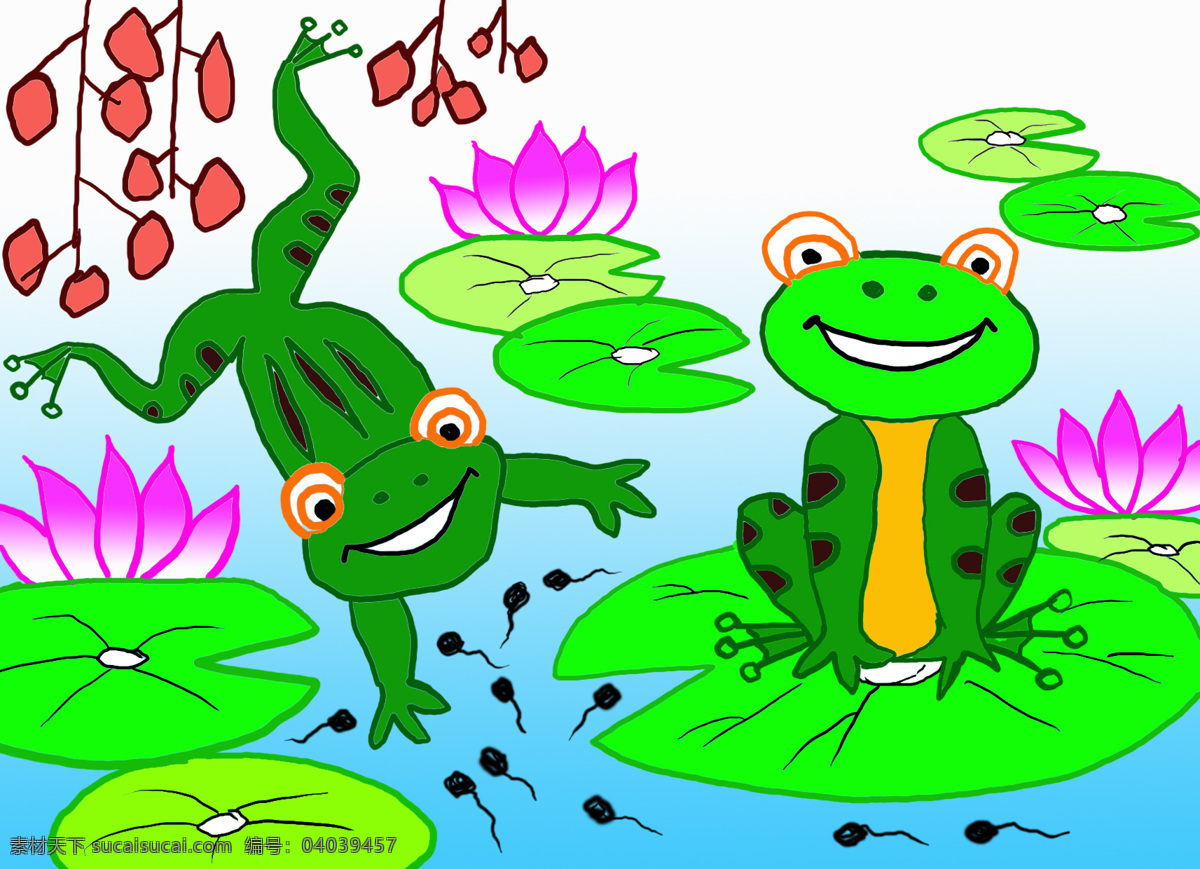 小蝌蚪找妈妈 小蝌蚪 青蛙 池塘 荷花 动漫 风景漫画 动漫动画