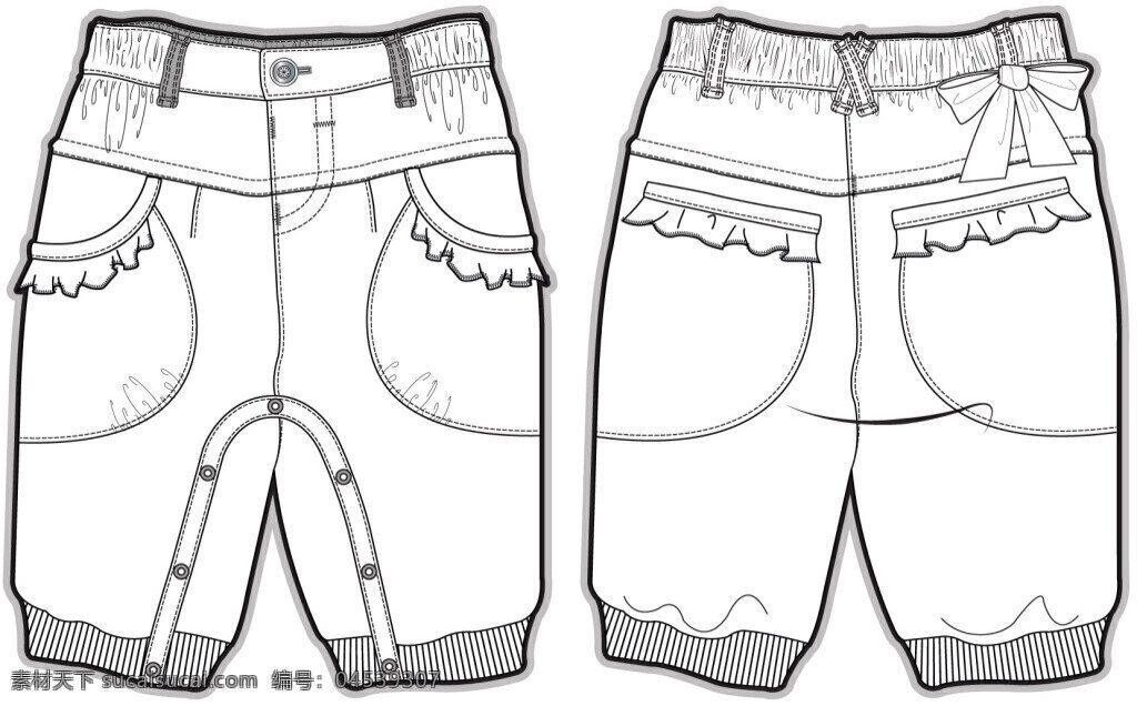 短裤 小宝宝 服装 设计素材 线 稿 矢量 文件 休闲 儿童服装设计 可爱 手绘 保暖 线条 源文件