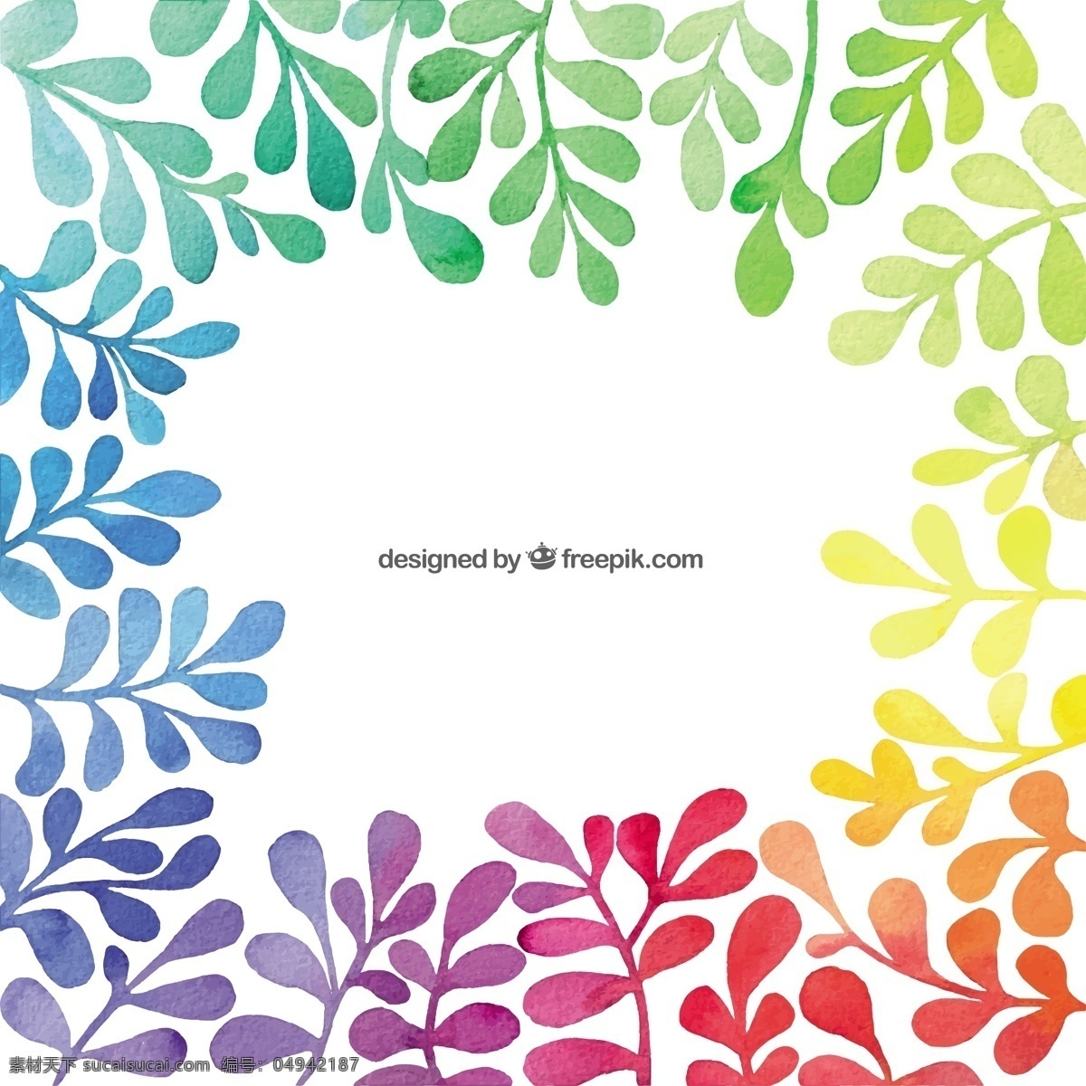 手绘植物背景 背景 抽象 花卉 水彩 自然 油漆 彩虹 叶子 多彩 植物 色彩艳丽 性质 彩色