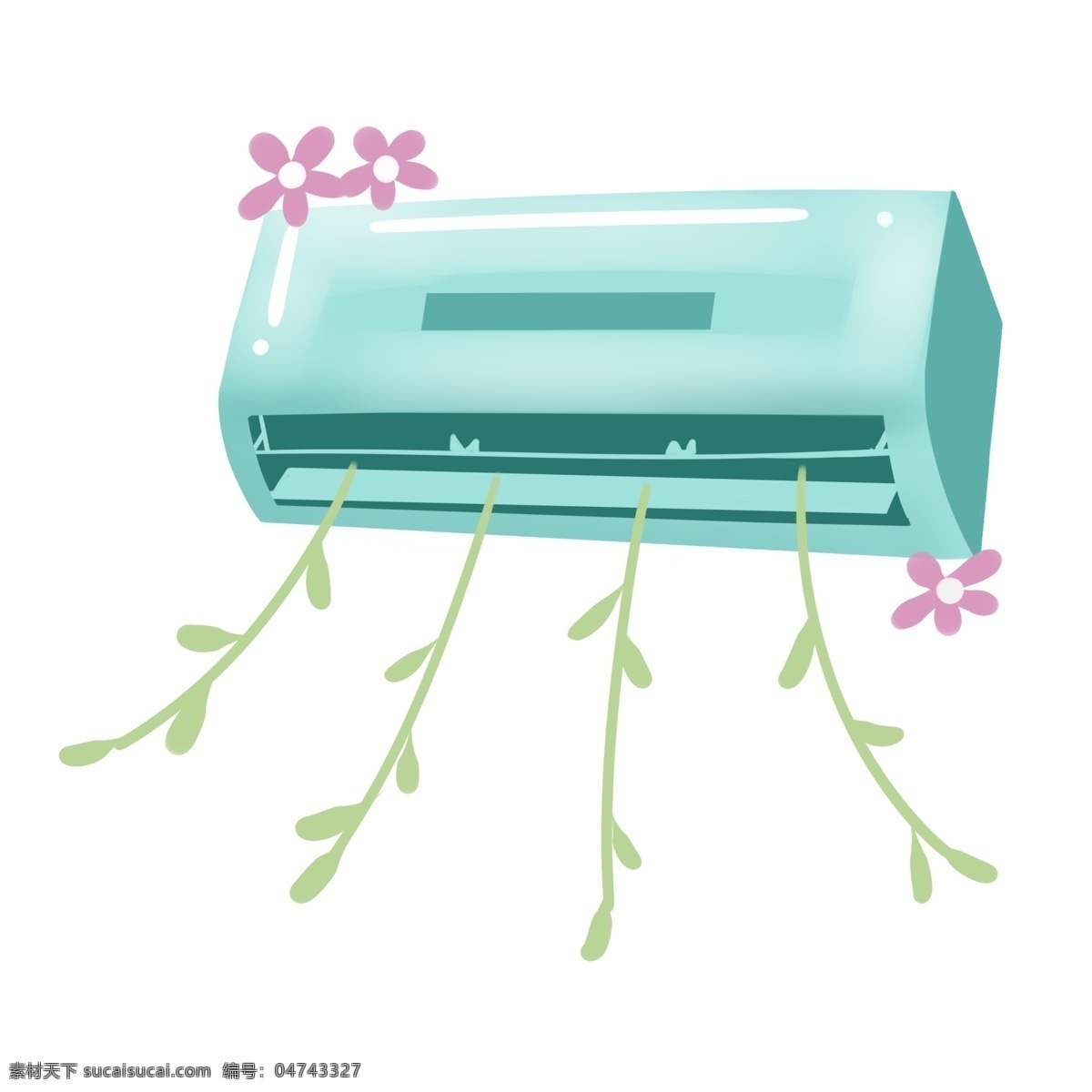 绿色 空调 创意 插图 小花