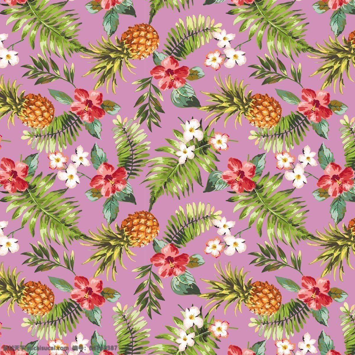 热带雨林风 应用 服装辅料 热带 菠萝 花卉 碎花 组合 底纹边框 背景底纹