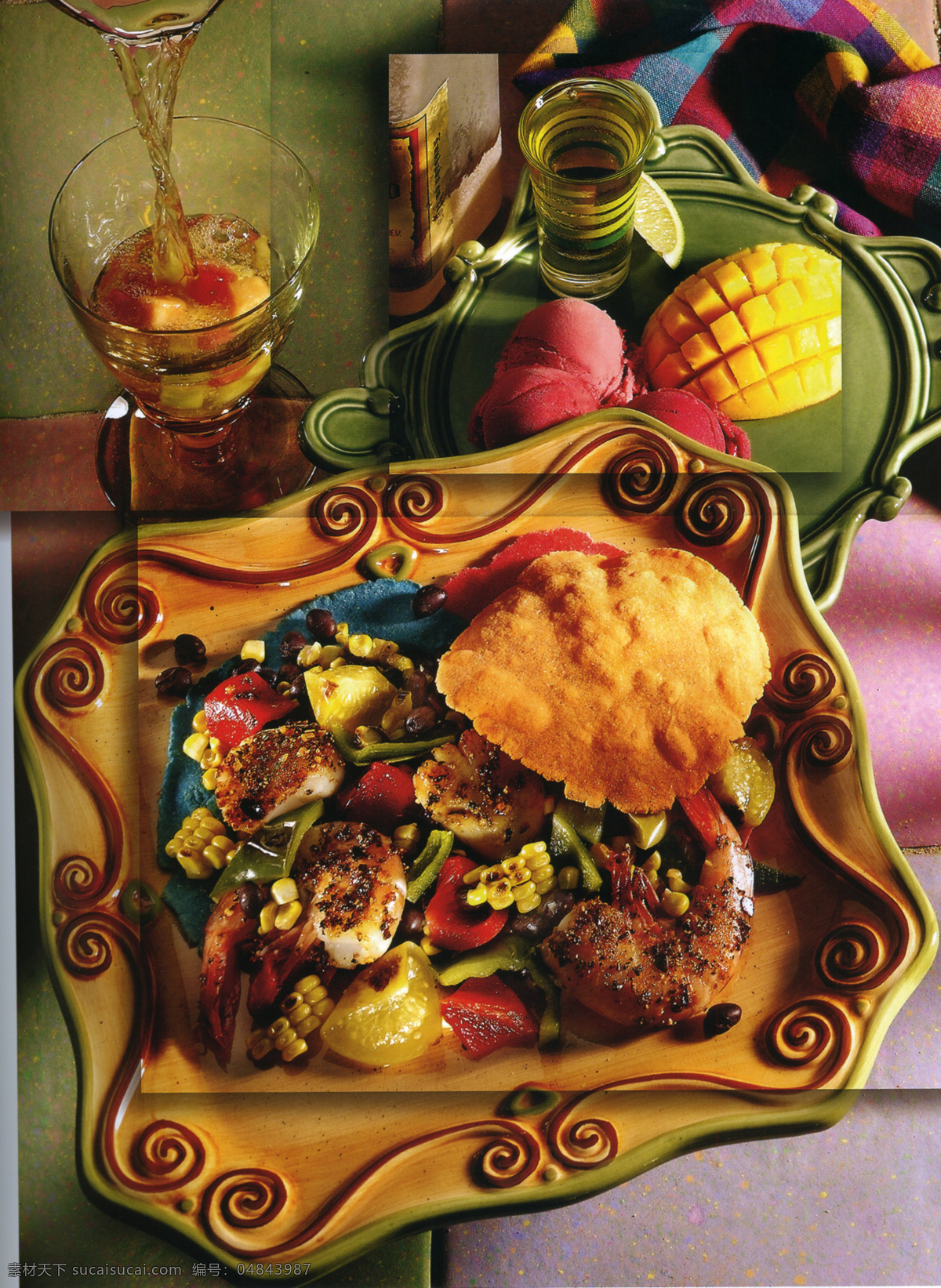 萨拉 螃蟹 虾 美食 盘子 波罗 艺术化 创意 食品 餐饮美食 点心 酒水 西餐美食
