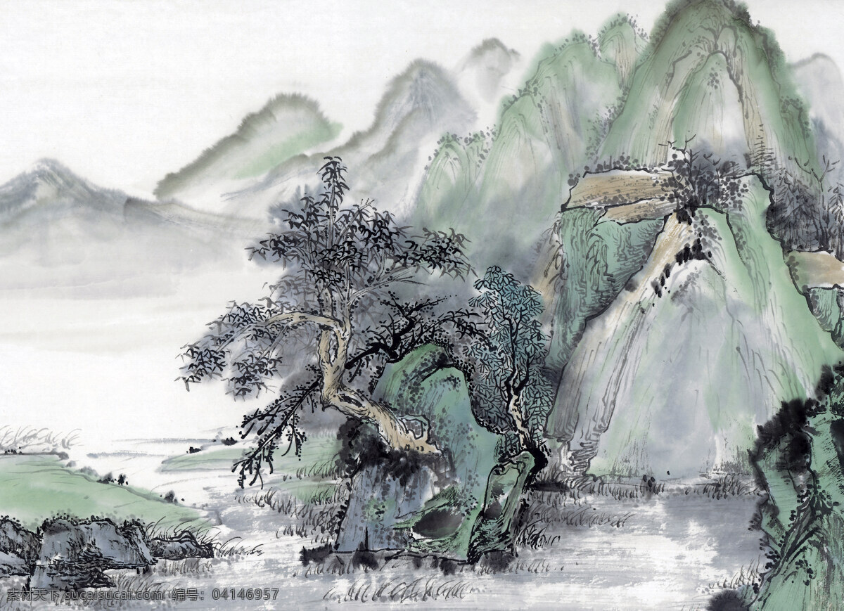 山水画 国画0035 国画 设计素材 山水画篇 中国画篇 书画美术 白色