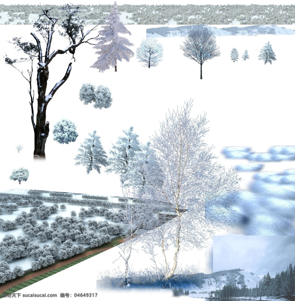 雪松树 psd分层 效果图素材 雪景 松树 枯树 雪 鸟瞰雪 冬天 源文件 分层