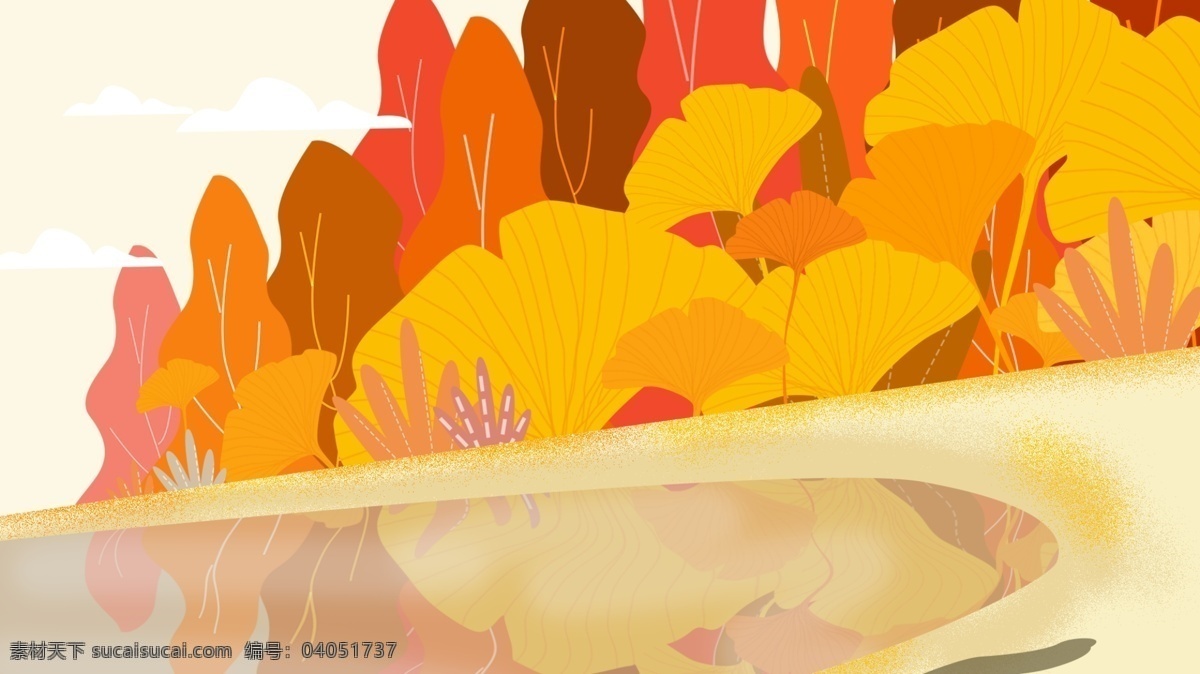 金黄色 树叶 秋季 背景 橙色 秋天 背景素材 卡通背景 秋季背景 插画背景 广告背景 psd背景 手绘背景