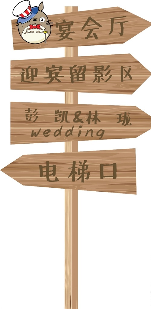 森 系 婚礼 龙猫 木纹 指向 牌 森系 指向牌 引导牌