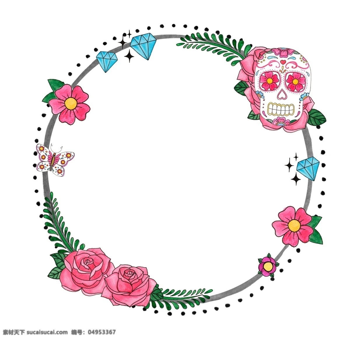 骷髅 花环 源文件 潮流 花朵 设计素材 装饰素材