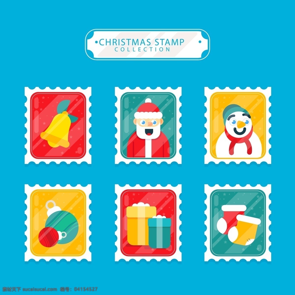 可爱 圣诞 邮票 标签 彩色 礼物 圣诞节 圣诞老人 雪人 圣诞袜 铃铛