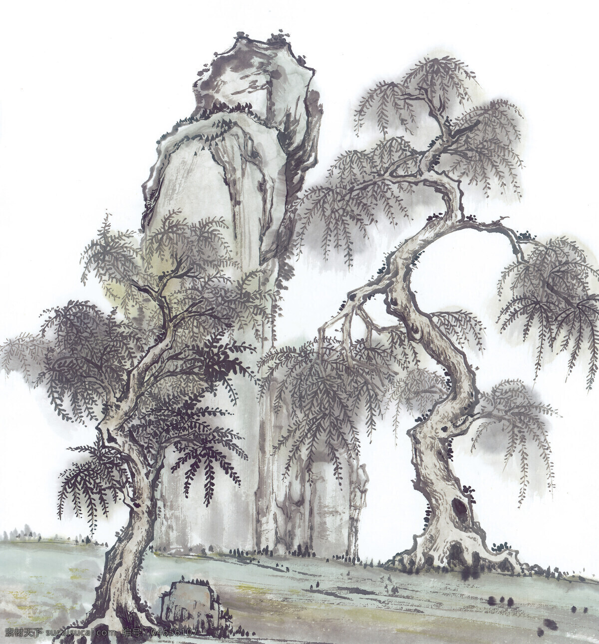 松树 山石 高清国画 松树山石 国画素材下载 国画 松树山石国画 装饰素材 室内装饰用图