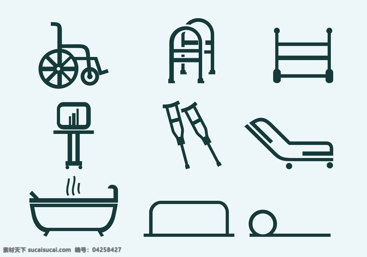 理疗 师 工具 图标 理疗师 理疗师工具 工具图标 护理 护理图标 矢量素材 轮椅 浴缸 针