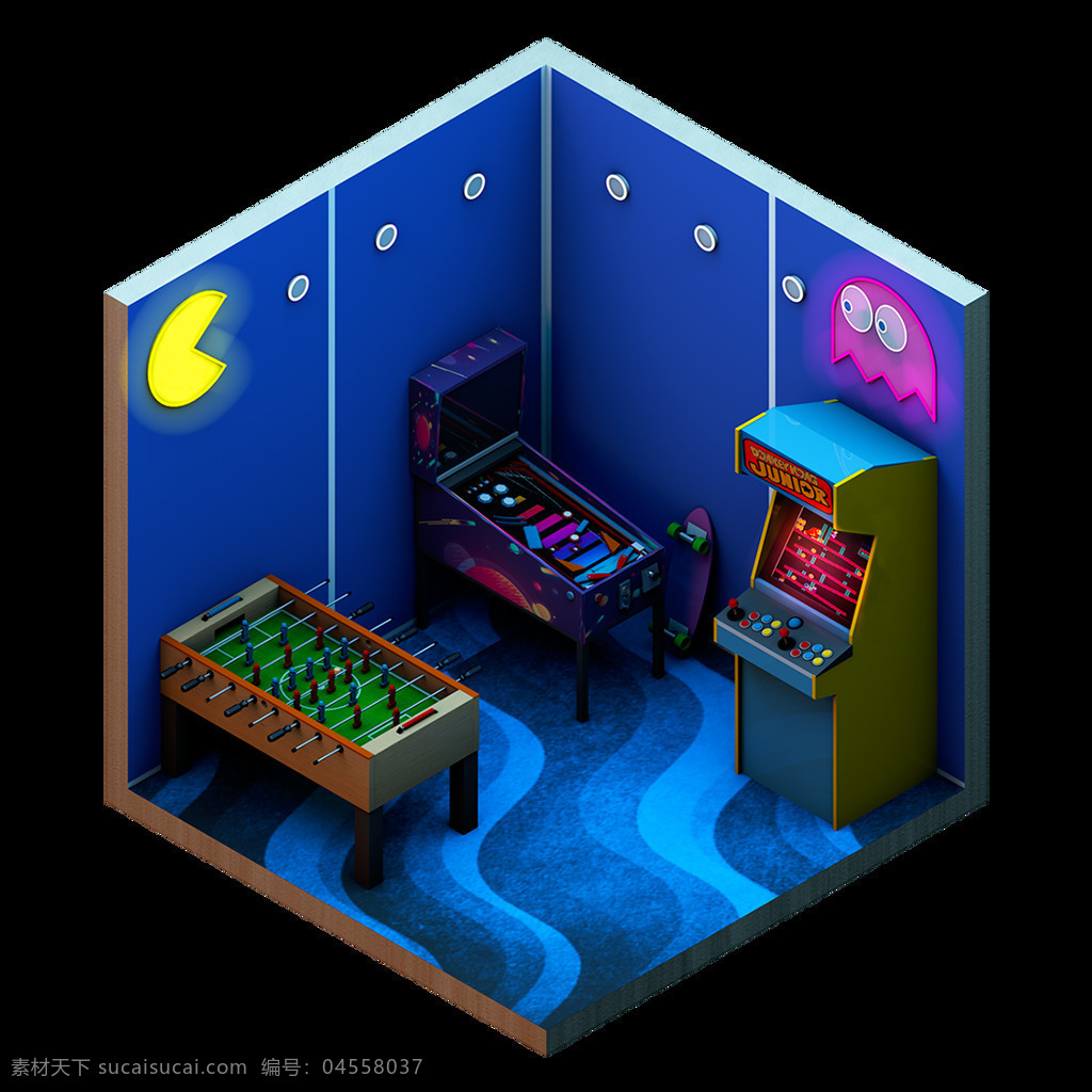 蓝色 游戏机室 元素 几何 六边形 卡通 游戏机 室