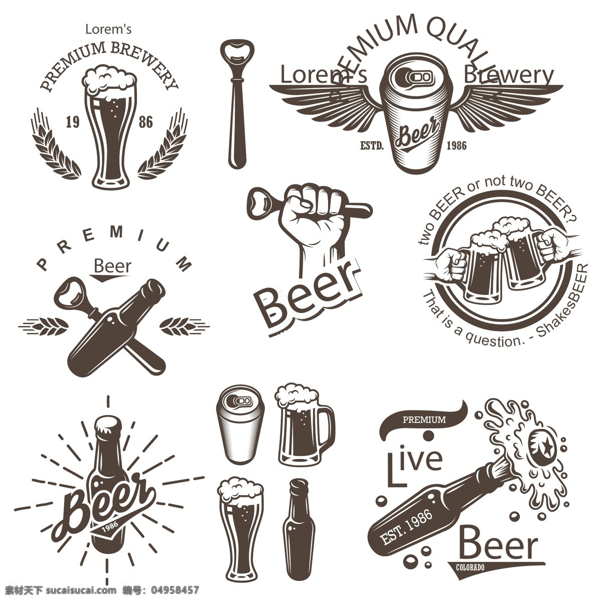 啤酒 logo 矢量 杯子 酒瓶 灰色 矢量素材 设计素材