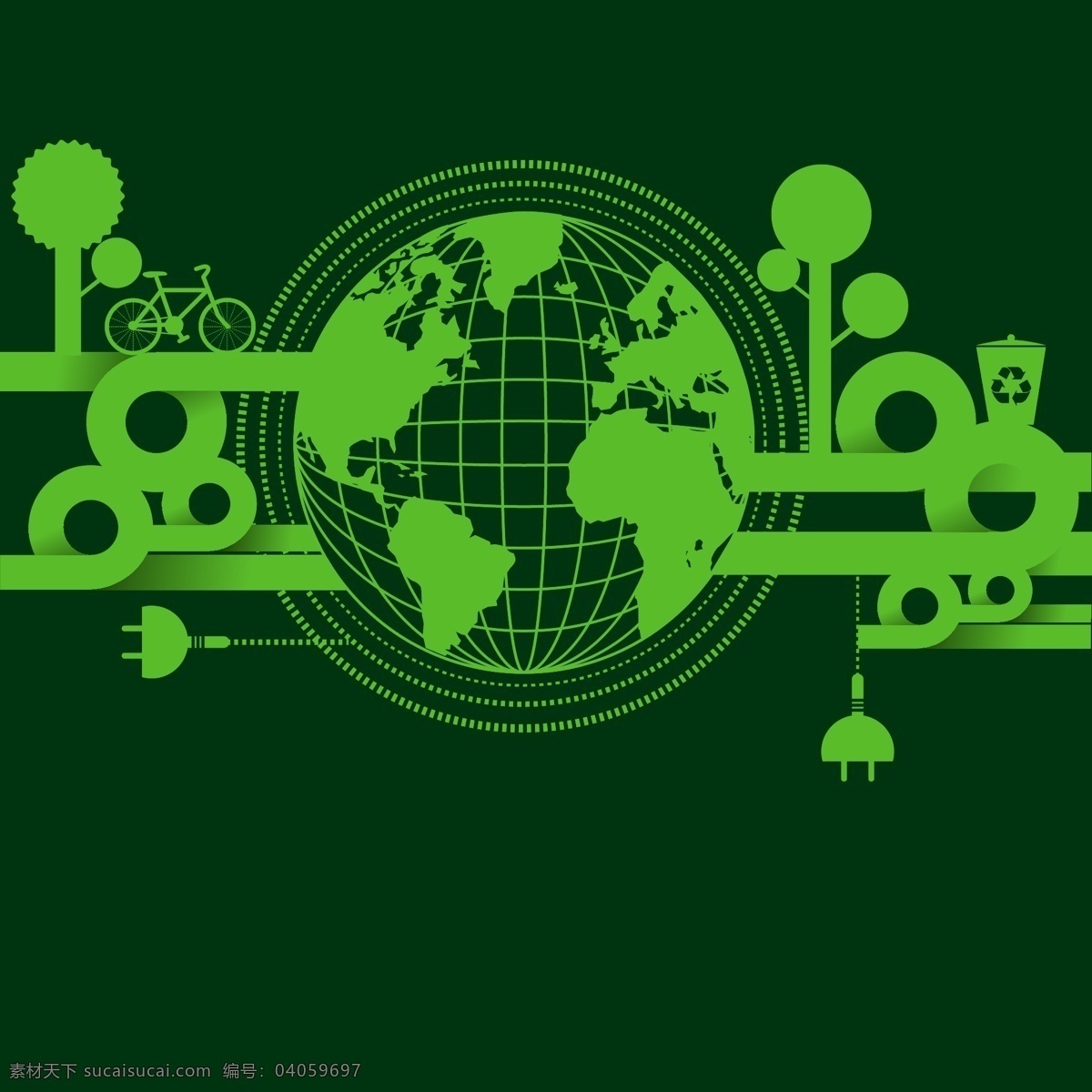 绿色 地球 环保 海报 矢量 背景 地球环保 自行车 树 植物扁平化