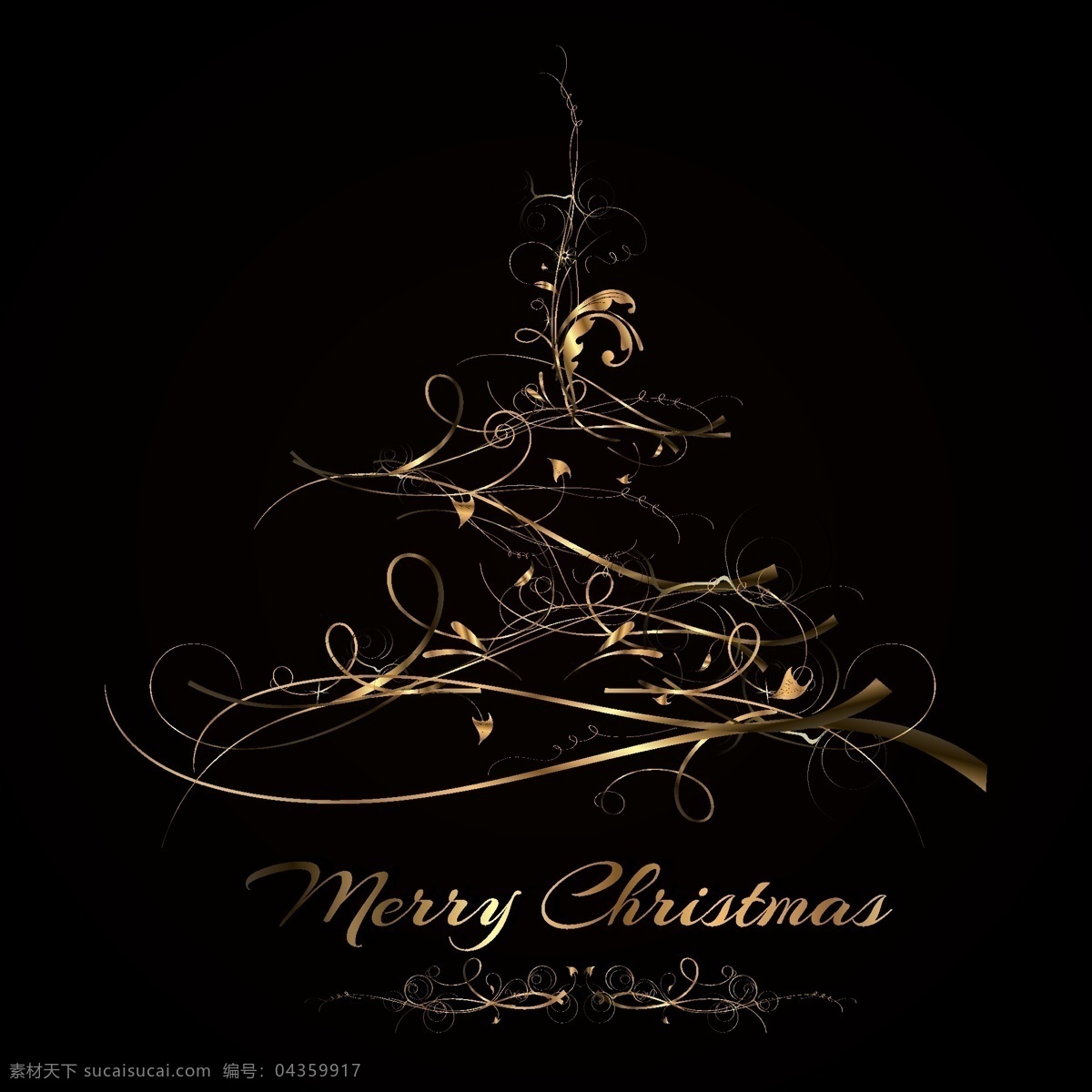 抽象 金色 圣诞树 黑金 枝叶 金属 质感 荆棘 藤蔓 圣诞节 圣诞快乐 merry christmas 矢量素材 黑色