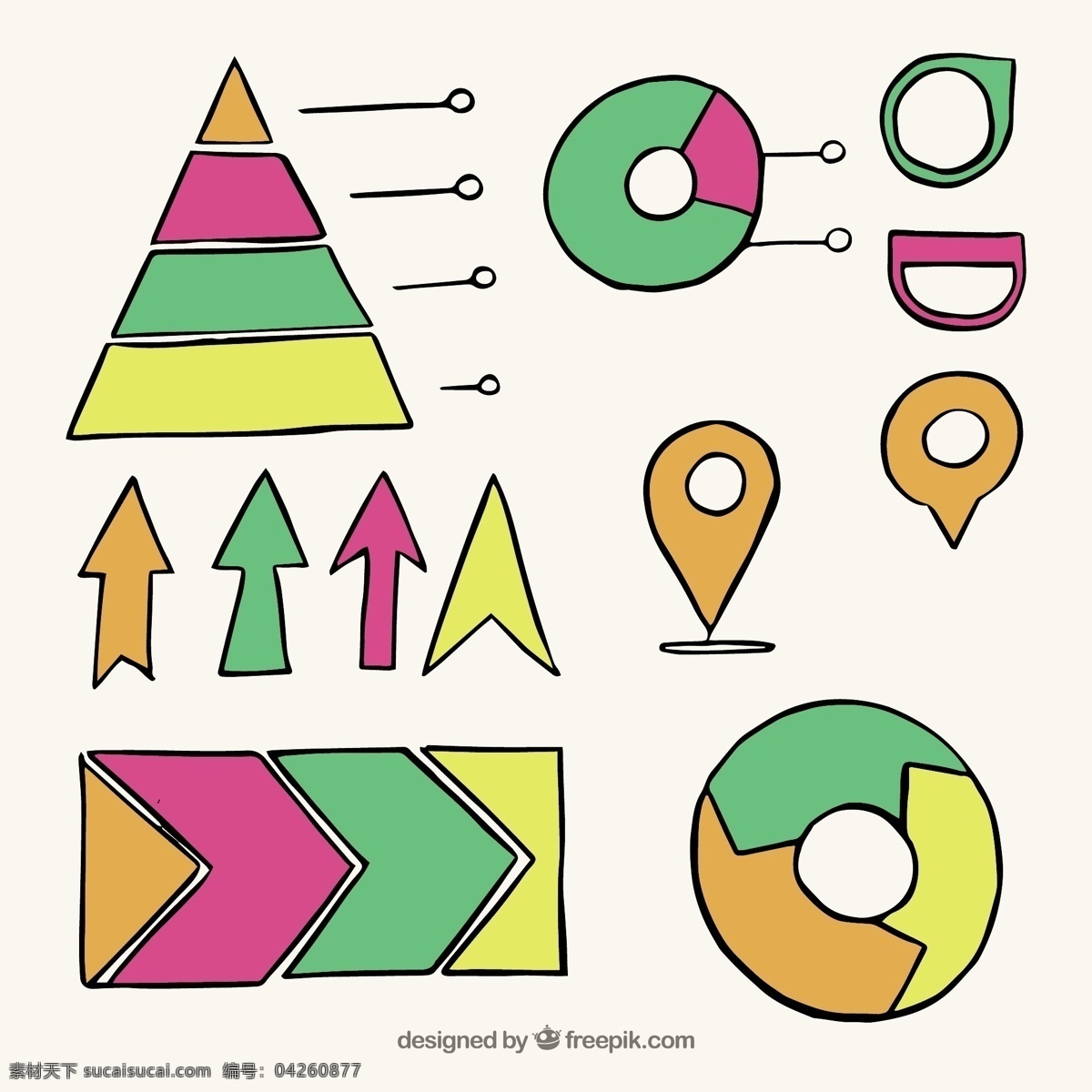 各种各样 手绘 元素 有用 信息 图表 手 模板 营销 图形 色彩鲜艳 工艺图表模板 数据 圆 增长 信息图形 金字塔