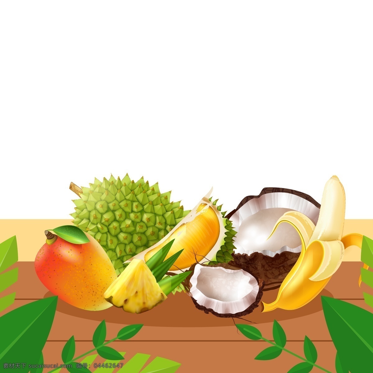 结果热 恐惧 榴莲 水果 椰子 菠萝 黄金 橙色 绿色 黄色 泰国