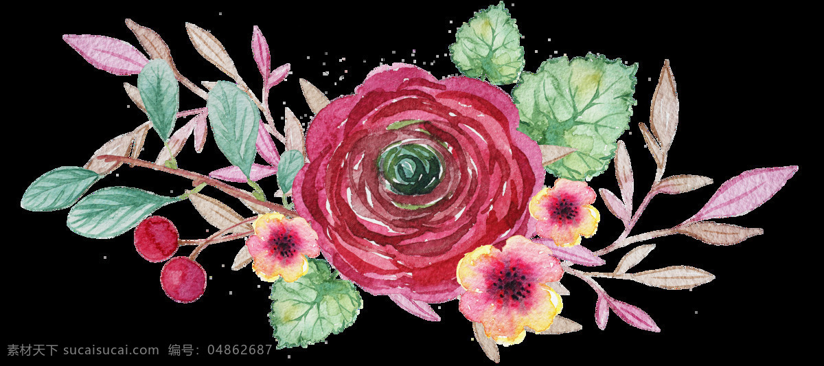 淡红 玫瑰 卡通 水彩 透明 花丛 花束 透明素材 免扣素材 装饰图案