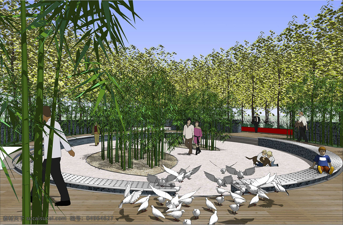 林下 广场 效果图 小广场 林下场地 竹林 和平鸽 环境设计 景观设计