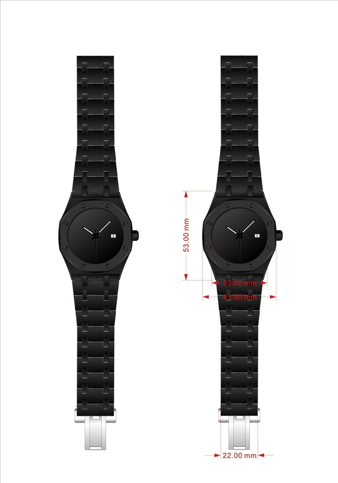 钟表设计 黑色哑光手表 套装手表 手表设计 钟表矢量图