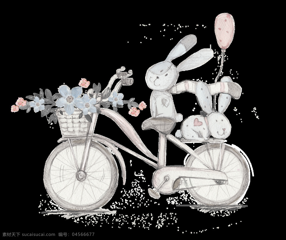 卡通 自行车 兔子 透明 可爱 水彩 免扣 手绘 透明素材 装饰 设计素材 淘宝素材 海报设计装饰 装饰图案