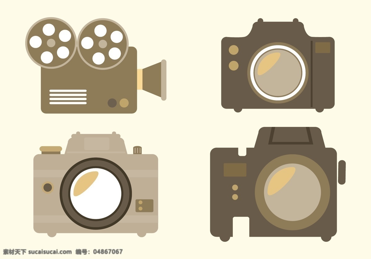 套 相机 简图 广告 圆圈 一套 影音娱乐 生活百科 矢量素材 白色