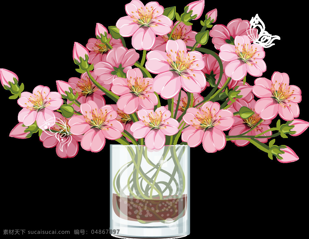 手绘 花朵 盆栽 元素 浪漫 家居 小清新 粉色花朵 免抠