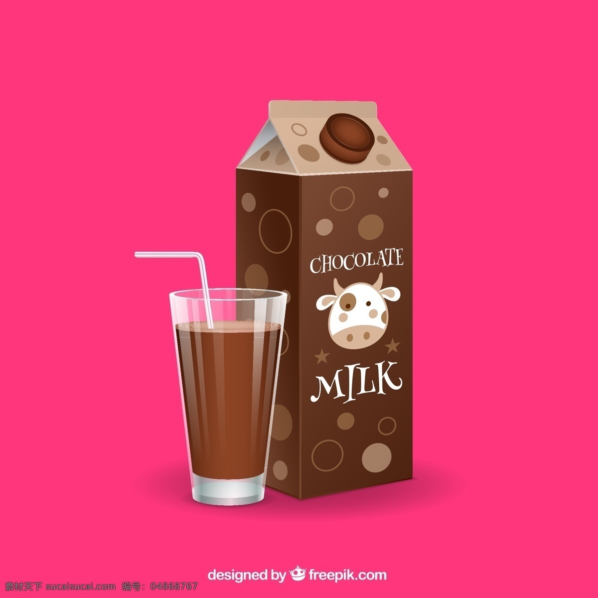 美味 巧克力 牛奶 玻璃杯 矢量 吸管 杯子 矢量图 粉色