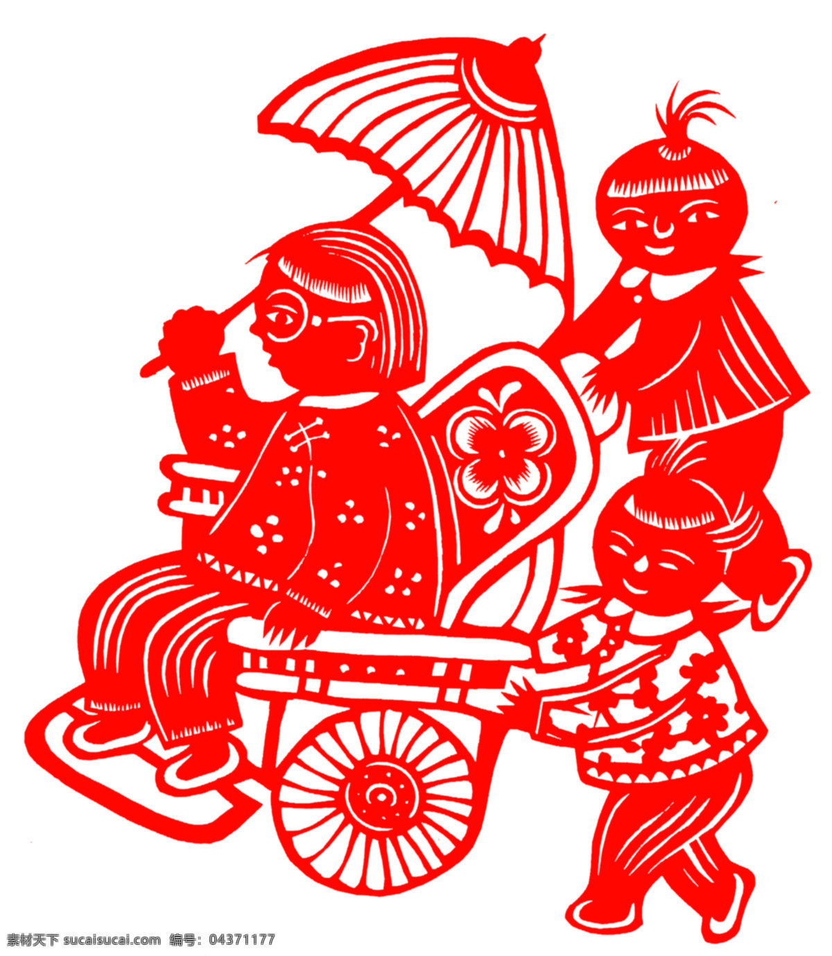 幸福晚年 孩童 红色 陕北剪纸 文化艺术 传统文化