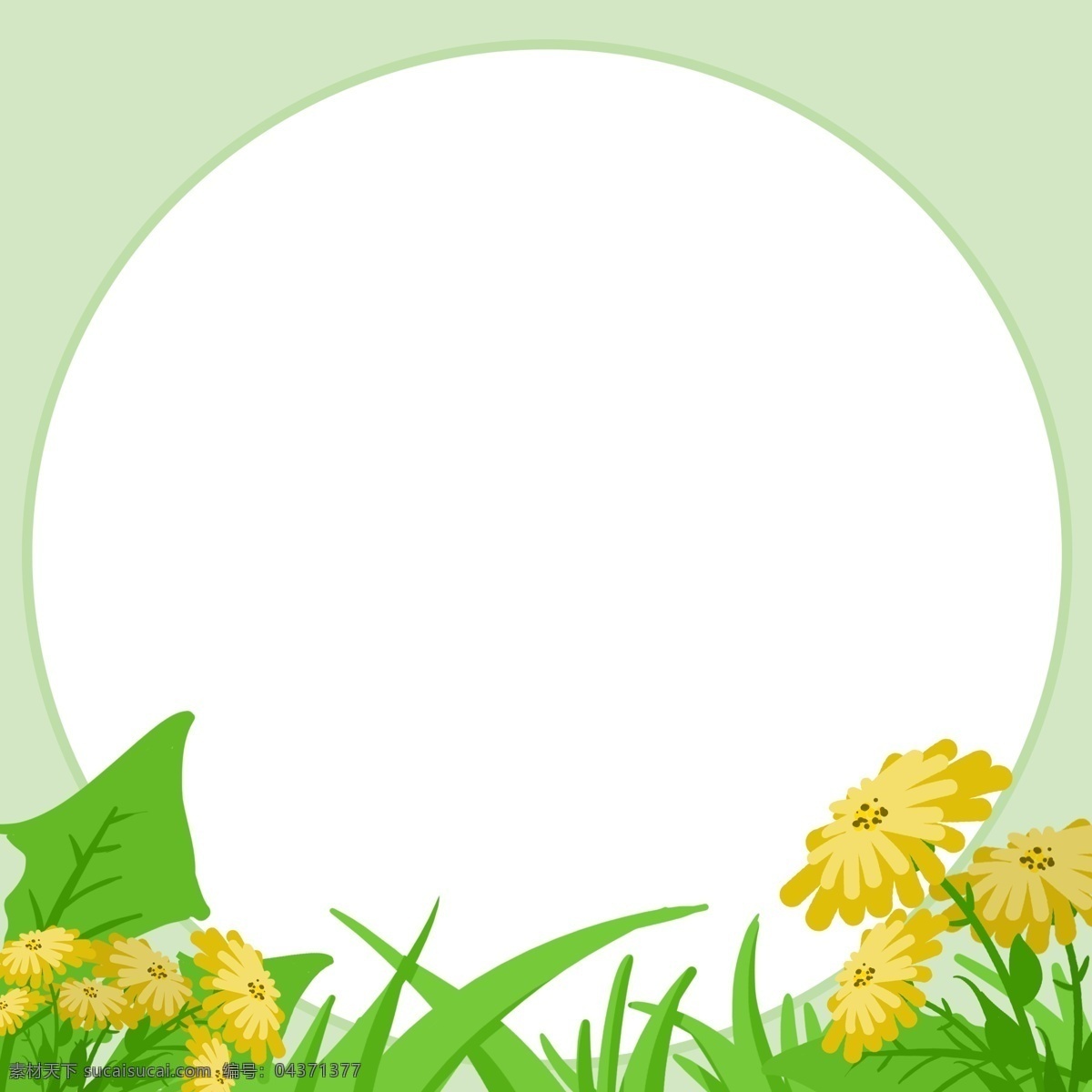 手绘 春季 小草 边框 绿色的小草 黄色的花朵 卡通边框 手绘春季边框 春季景色边框 漂亮的边框