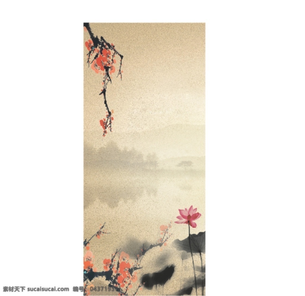 古风梅花背景 梅花 昙花 花 古代背景 梅花背景 山色背景 展架背景 展架模板 荷叶背景 荷叶 古荷叶 古代画风 视觉海报 展板模板