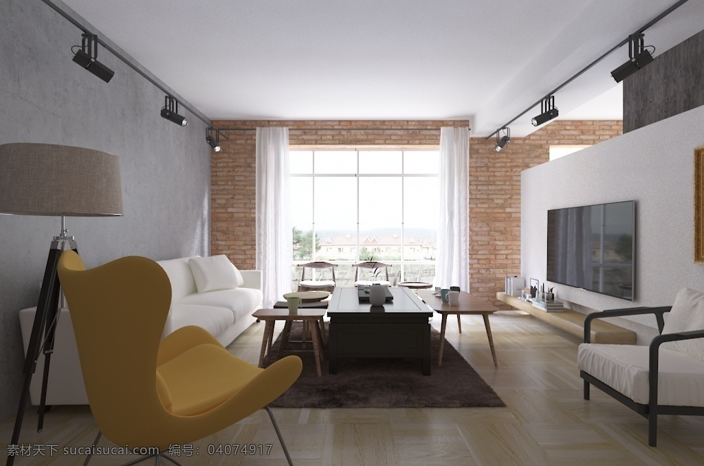 现代 美式 乡村 客厅 温馨 简约 室内设计 效果图 欧美风 砖墙 舒适